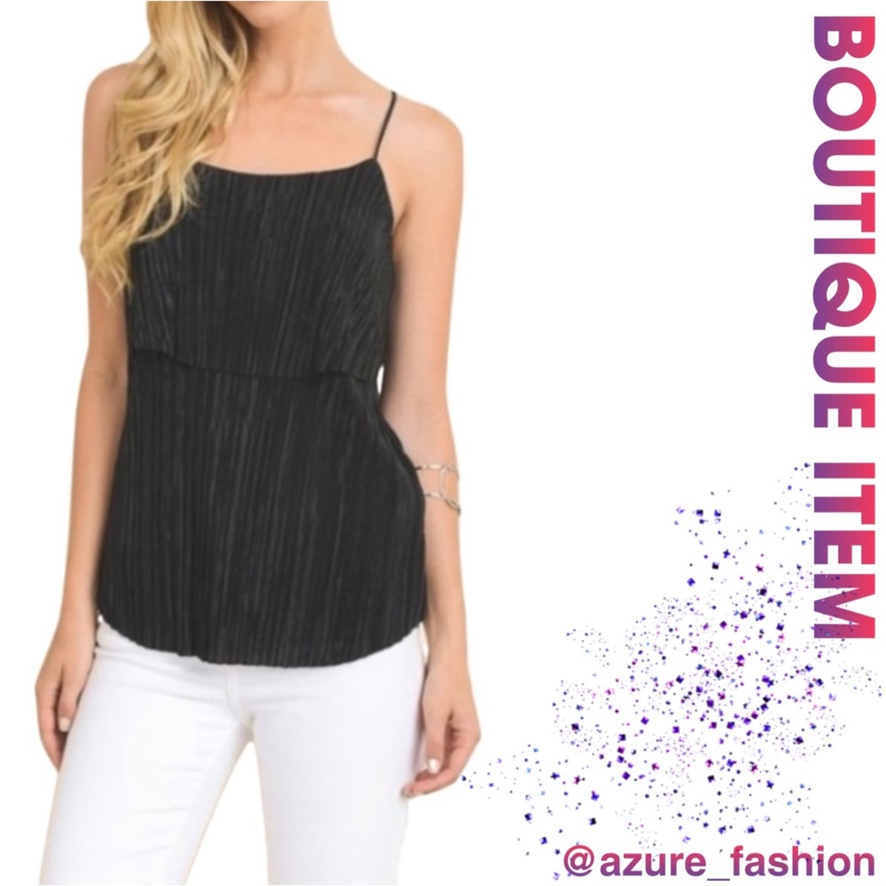 🌟BOUTIQUE Luxurious Black Crinkle Satin Layered Tank!